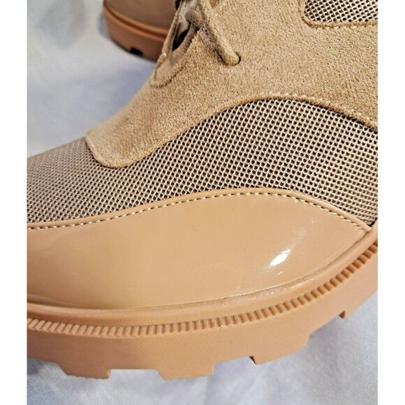 Vivianly Women's Suede Patent Leather Chunky Combat Boots Tactical Tan SIze 8 - Picture 8 of 13